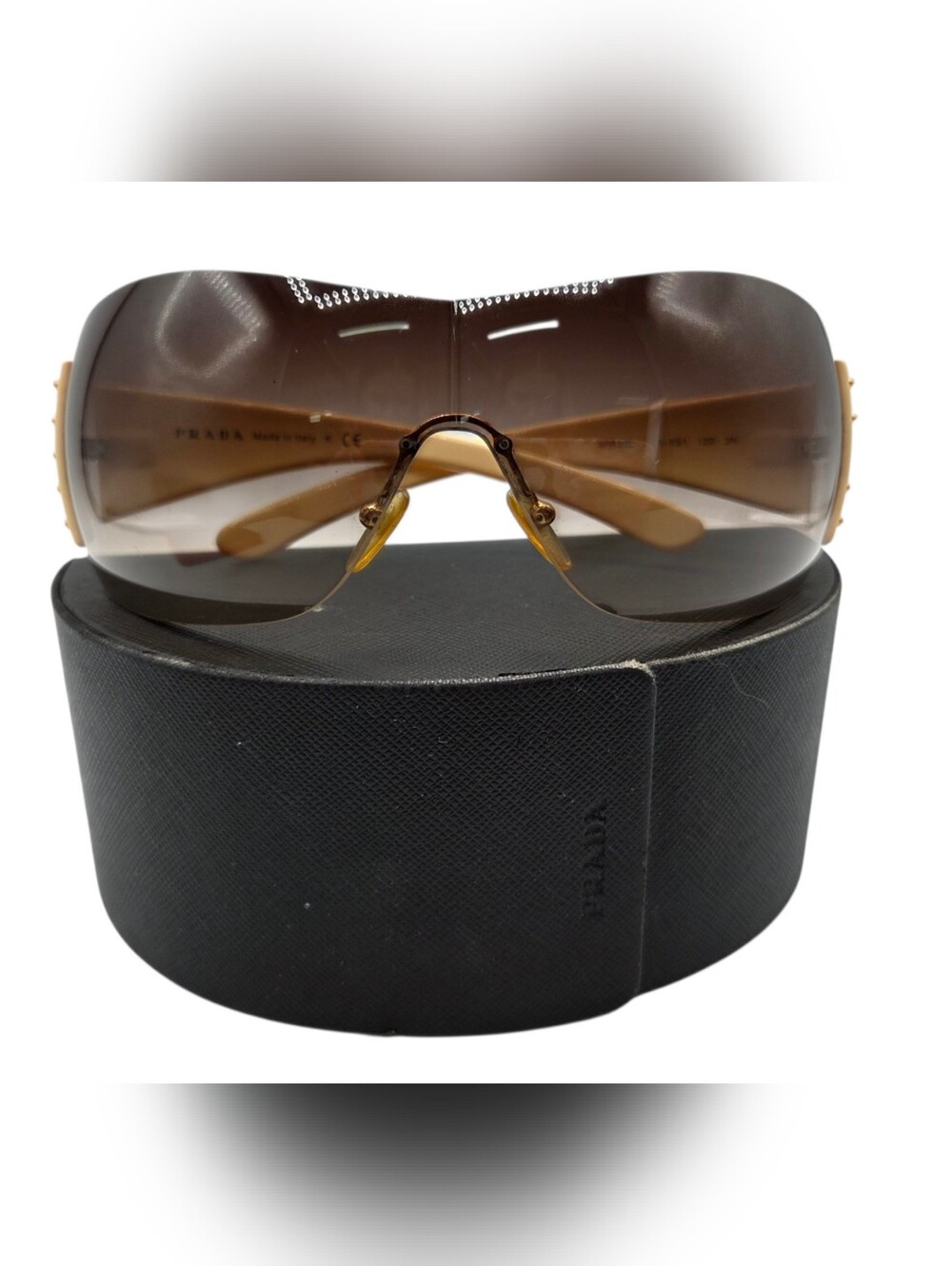Prada Brown Studded Gradient Shield Sunglasses